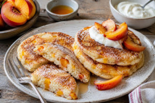 Te pancakes z brzoskwiniami są hitem lata. Jogurt sprawia, że wychodzą wyjątkowo miękkie