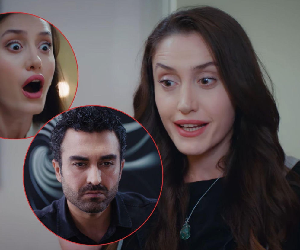 Kolaż z tureckiego serialu Dziedzictwo, gdzie Derya (w pierwszym planie, w czarnym stroju) przejmuje tożsamość siostry Leyli, aby uwieść Ferita (w okręgu na dole). Druga kobieta (w okręgu na górze) z otwartymi ustami wyraża szok. Więcej intryg znajdziesz na Super Seriale.