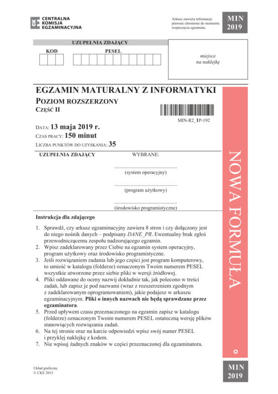 ARKUSZE CKE - Matura z informatyki 2019