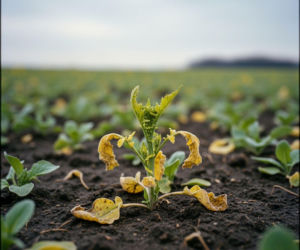 Plantacja rzepaku po zimie