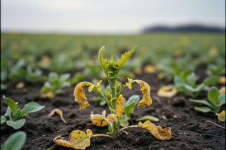 Plantacja rzepaku po zimie