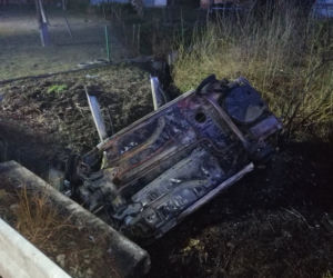 Sietesz. Auto po wypadku stanęło w ogniu