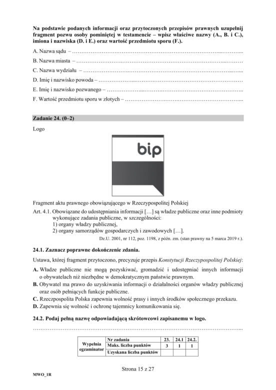 ARKUSZE CKE - Matura z wiedzy o społeczeństwie 2019