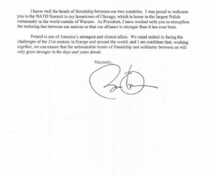 List Baracka Obamy do Bronisława Komorowskiego