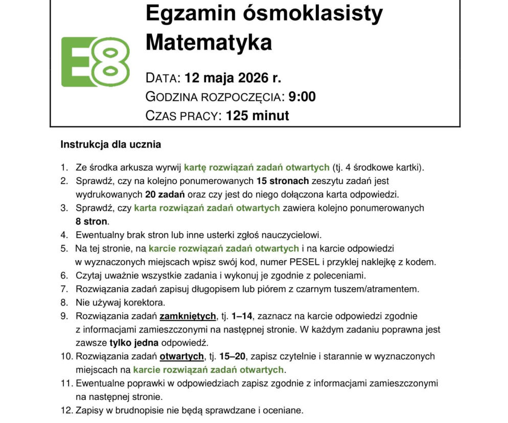 Egzamin ósmoklasisty 2026: matematyka 12.05.2026 r. Arkusze CKE