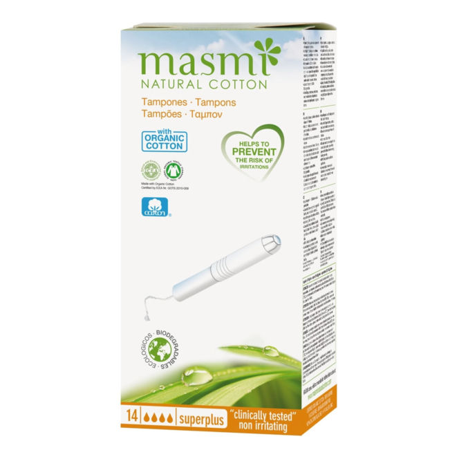 Organiczne bawełniane tampony Super Plus z aplikatorem 100% bawełny organicznej, Masmi, ok. 15 zł
