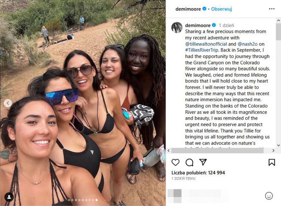 Demi Moore prawie nago pod wodospadem! 61-latka hartuje się na zimę