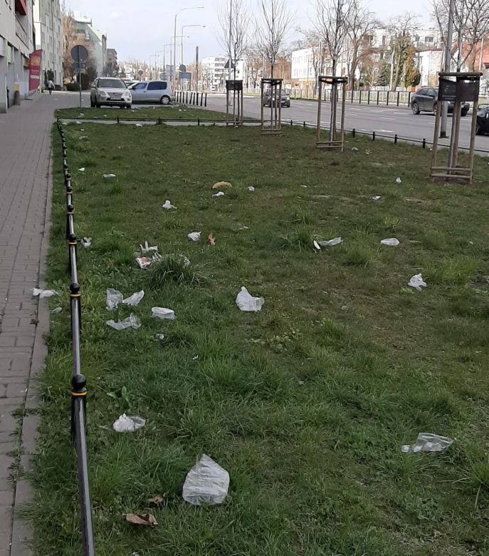 jednorazowe rękawiczki na trawnikach