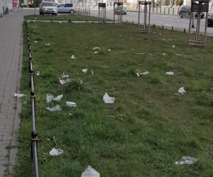 jednorazowe rękawiczki na trawnikach