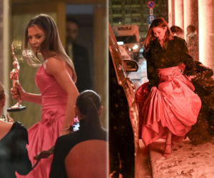 Różowa Anna Lewandowska z wielkim dekoltem reprezentuje męża i czeka na schodach! Te zdjęcia to perełki