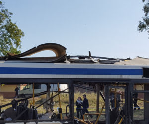 Tak wygląda autobus po wybuchu bomby, którą chciał stworzyć Paweł R.