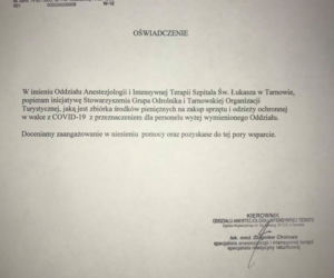 Pismo ze Szpitala Wojewódzkiego im. Św Łukasza w Tarnowie