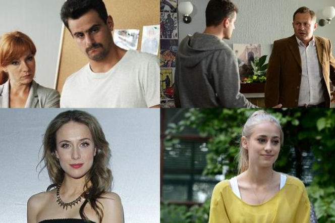 Komisarz Alex 5 sezon. Lucyna (Magdalena Walach), Michał Orlicz (Antoni Pawlicki), Alicja (Natalia Klimas), Monika (Julia Rosnowska), Wilczyk (Andrzej Konopka)