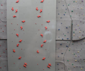 Ścianka wspinaczkowa na elewacji  Centrum Sportowo-Rehabilitacyjnego WUM