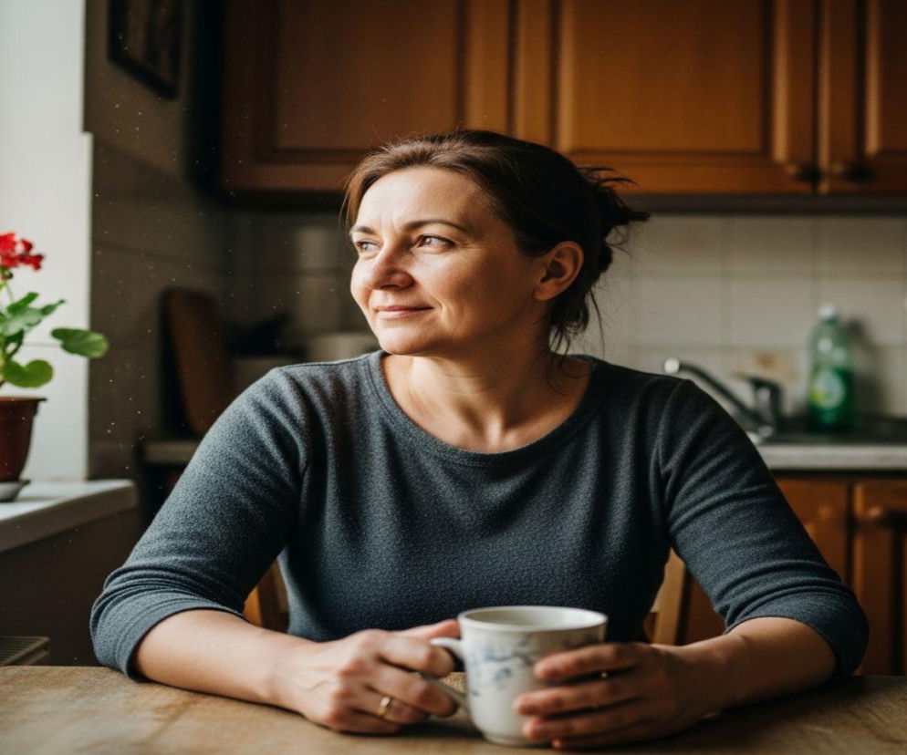 Zamyślona kobieta w kuchni