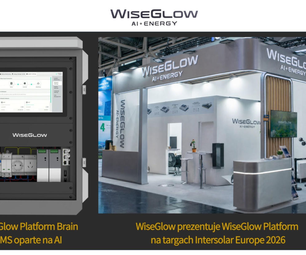 Urządzenie sterujące WiseGlow. Obok miniatura stoiska firmy na targach Intersolar. O modernizacji sieci przeczytasz w Eska.