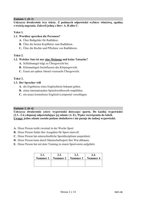 ARKUSZE CKE - Matura 2020 - NIEMIECKI ROZSZERZONY 2020