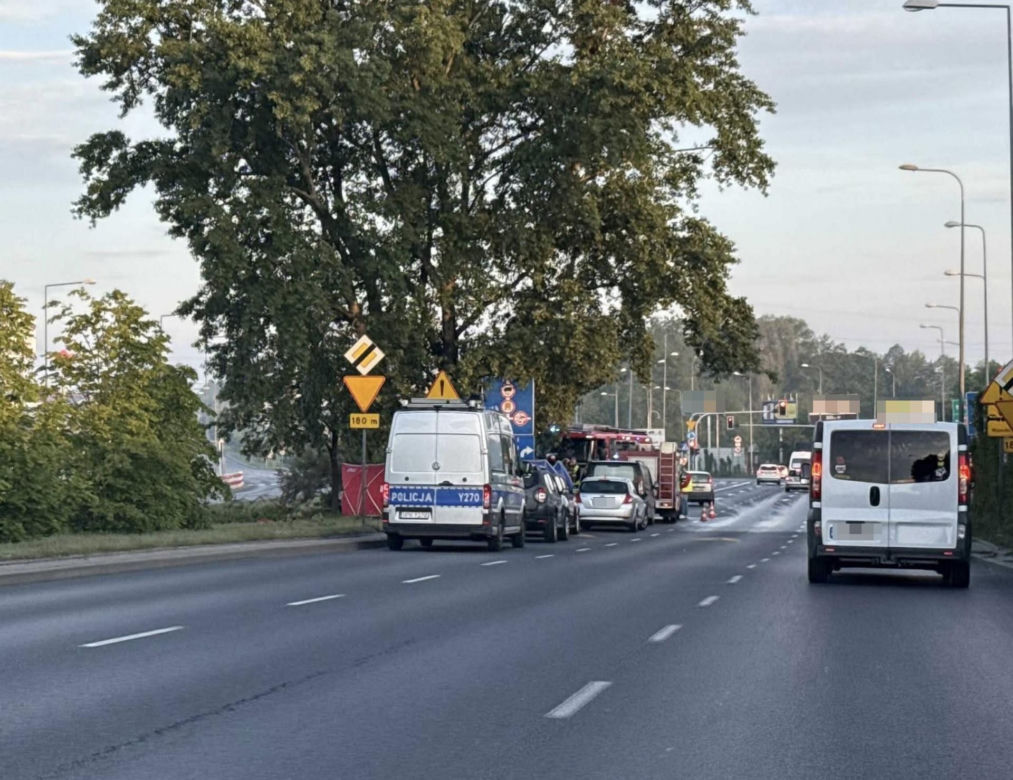 Potworny wypadek w Płocku. Wypadli z drogi, uderzyli w drzewo. Dwoje ludzi spłonęło w samochodzie	