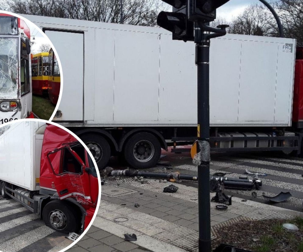 ŁÓDŹ: Tramwaj zderzył się z TIR-em! GROŹNY WYPADEK na skrzyżowaniu Dąbrowskiego z Łomżyńską
