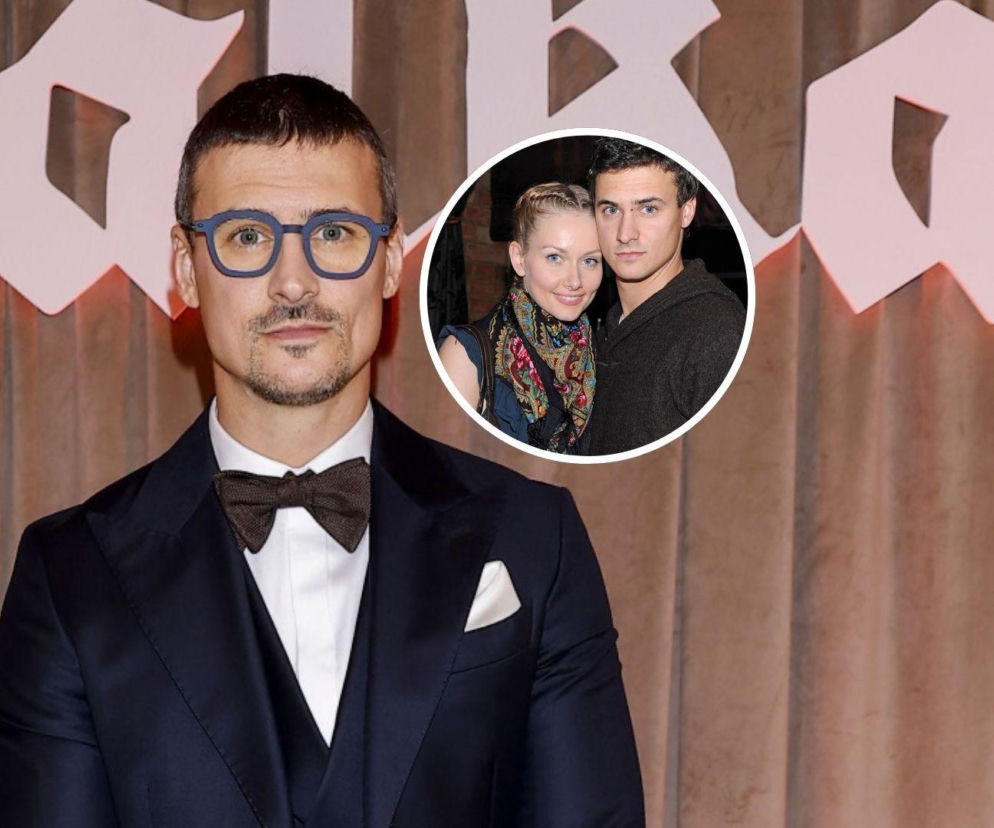 Aktor Mateusz Damięcki w garniturze. Na miniaturze obok z pierwszą żoną. O jego rozwodzie przeczytasz w serwisie Eska.