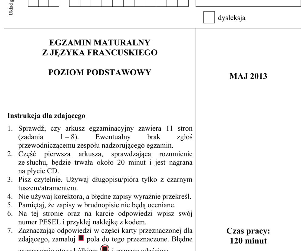 Matura francuski podstawowy 1