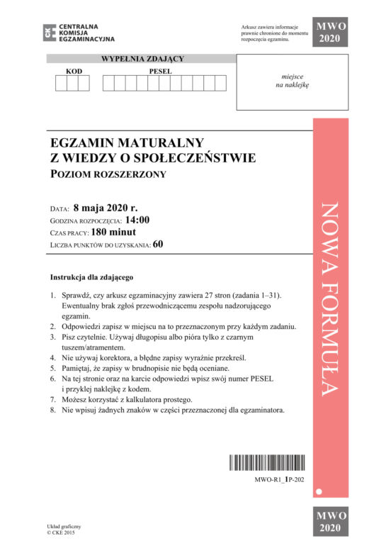 Matura z WOSu 2020. Zobacz ARKUSZ CKE