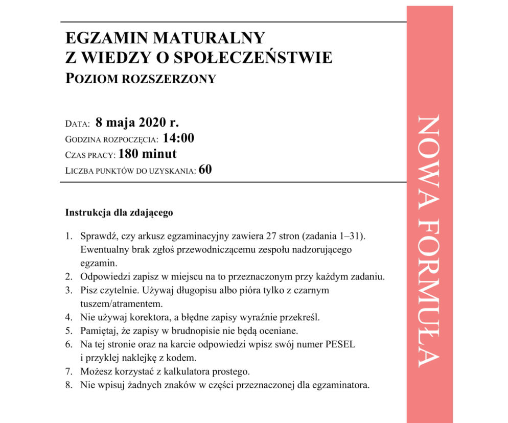 Matura z WOSu 2020. Zobacz ARKUSZ CKE