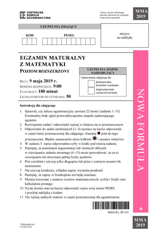 Matura 2019 matematyka p.rozszerzony