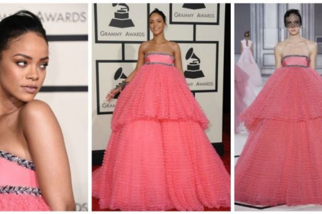 Rihanna na Grammy 2015 wyglądała jak wielki tort dla lalki Barbie. Jej kreacja to HIT czy KIT?