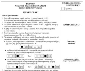 EGZAMIN GIMNAZJALNY 2013 JĘZYK POLSKI - ODPOWIEDZI, ARKUSZE z CKE