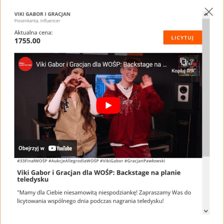 WOŚP 2025 - aukcje gwiazd