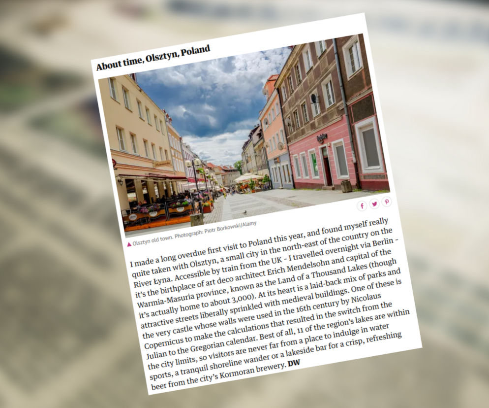 Olsztyn jednym z najlepszych odkryć podróżniczych 2019 roku, wybrany przez dziennikarzy Guardian