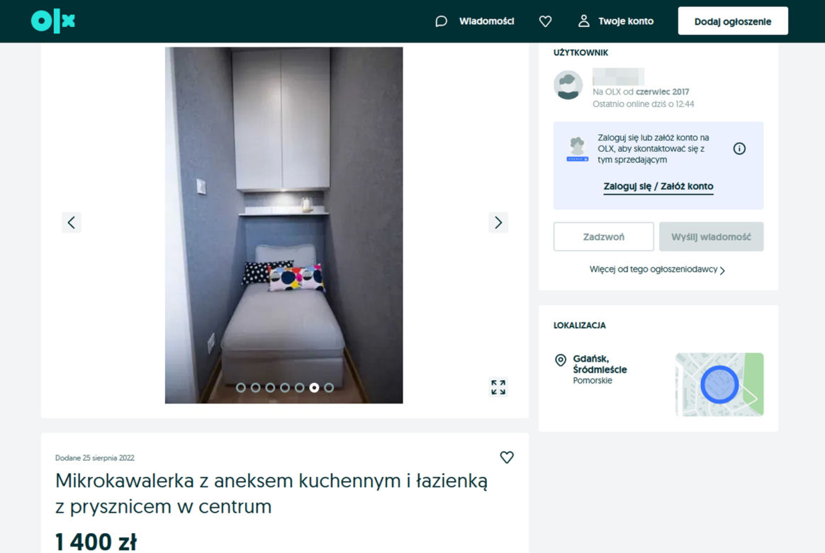 Gdańsk. Tak wygląda mikrokawalerka w centrum miasta. Powierzchnia: 10 m kwadratowych