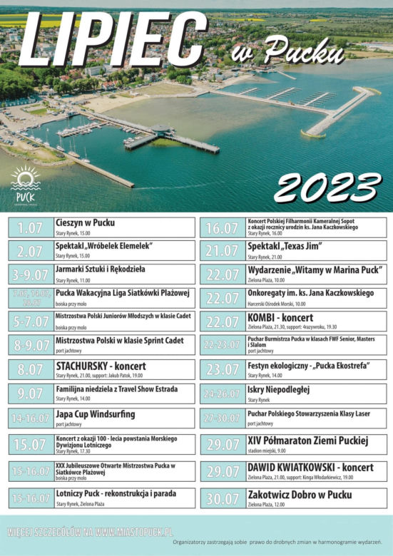 Lipiec w Pucku - kalendarz wydarzeń lato 2023
