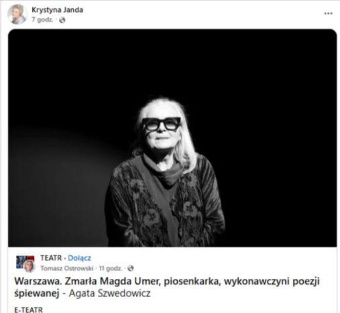 Magda Umer żegnana przez świat artystyczny