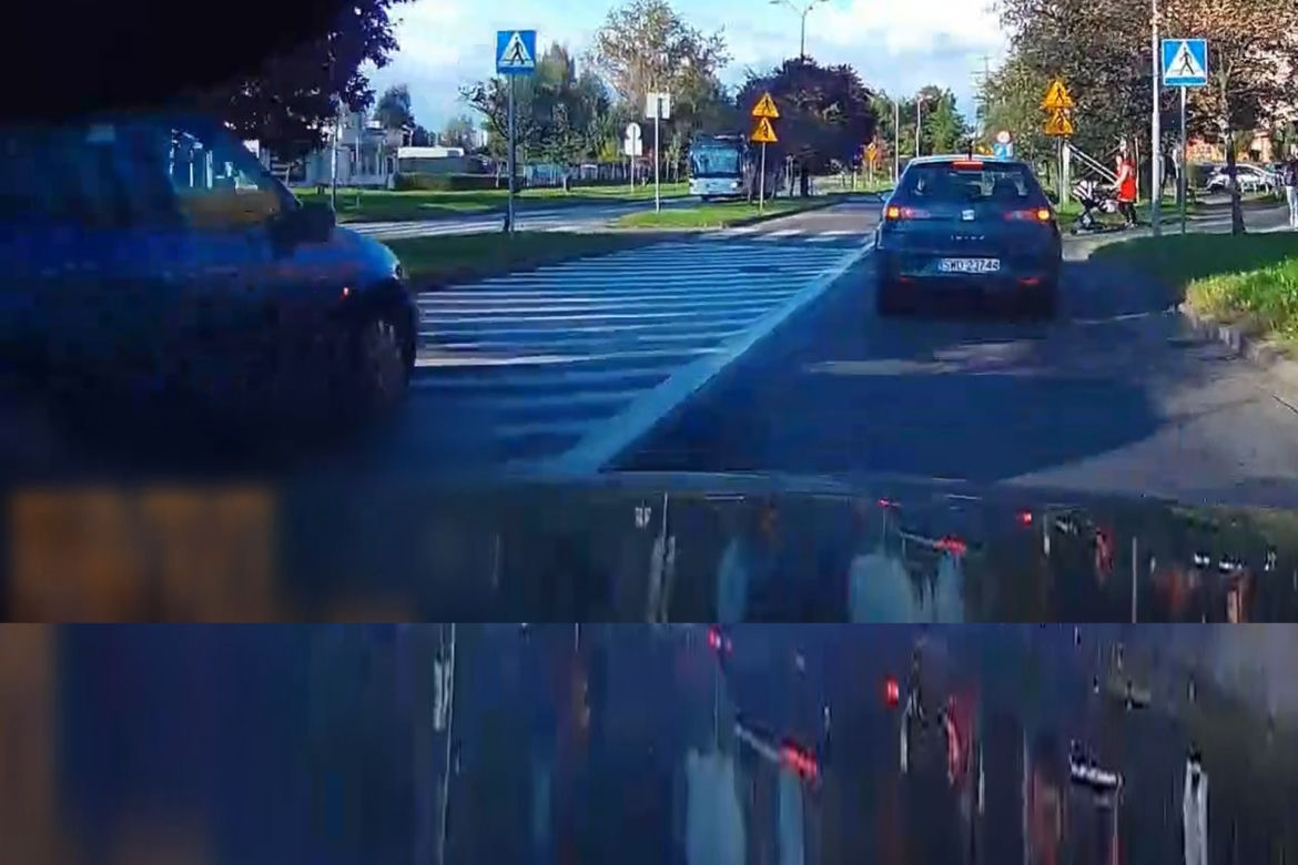 Kierowca zatrzymał się, by przepuścić matkę z wózkiem. Nagle stało się to. Nagranie z kamery jest szokujące