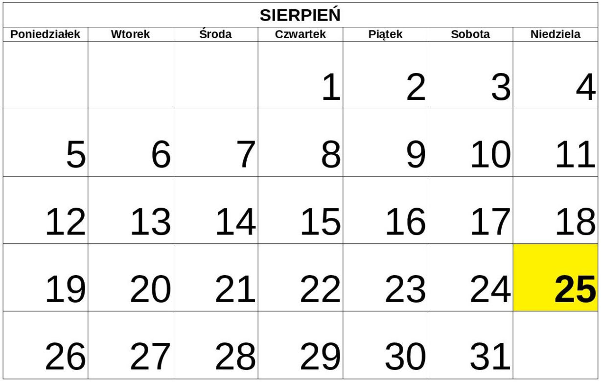 Niedziele handlowe 2019 - SIERPIEŃ