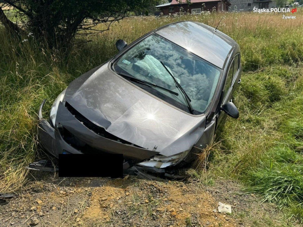 Makabryczny wypadek pod Żywcem. Kierowca zjechał z drogi i uderzył w przepust. Mężczyzna nie żyje 