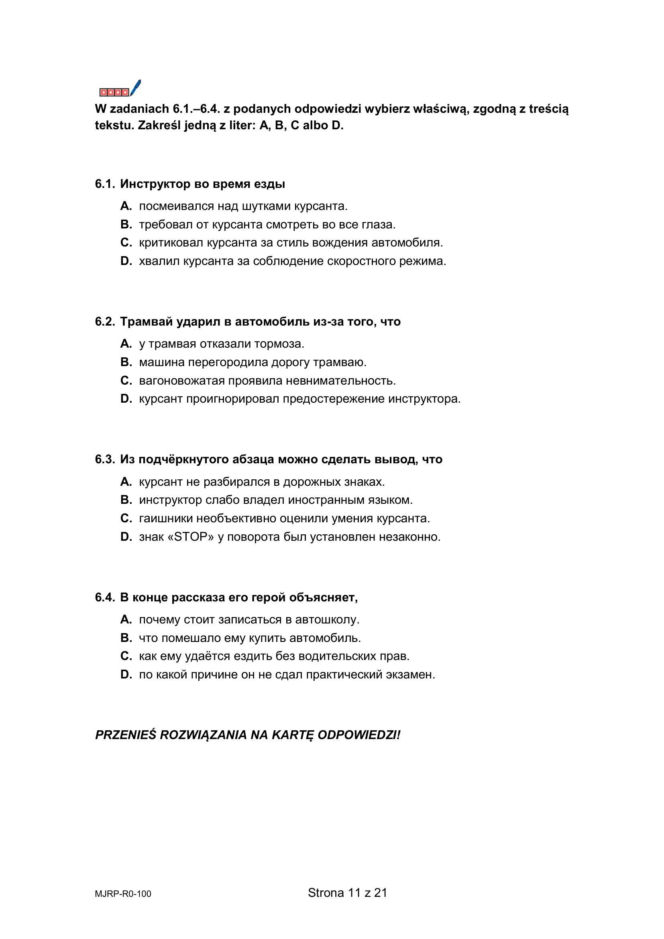 Matura 2026 rosyjski ROZSZERZONY: Arkusze CKE