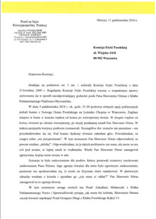 Skarga Iwony Arent na Sławomira Nitrasa
