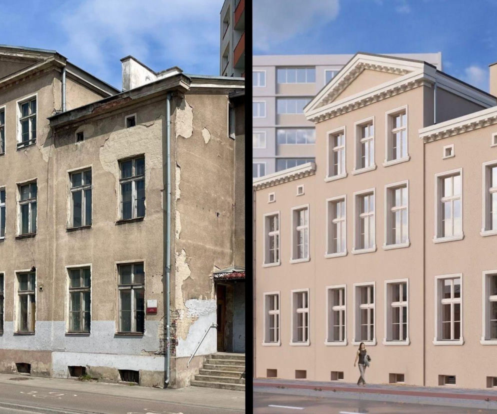 Zrujnowany Dom Szpiega w Gdańsku obok wizualizacji po remoncie. O szczegółach projektu przeczytasz w serwisie Architektura.