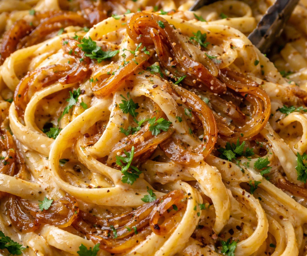 Makaron w kremowym sosie z karmelizowanej cebuli – prosty skład, efekt jak z dobrej restauracji
