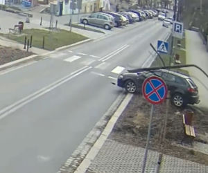 Uderzył w latarnię, ta spadła obok idącej chodnikiem rodziny. Chwile grozy w Zgorzelcu
