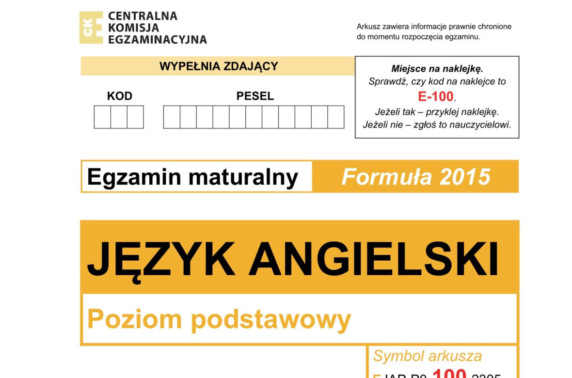 Arkusz maturalny angielski - stara formuła 2015
