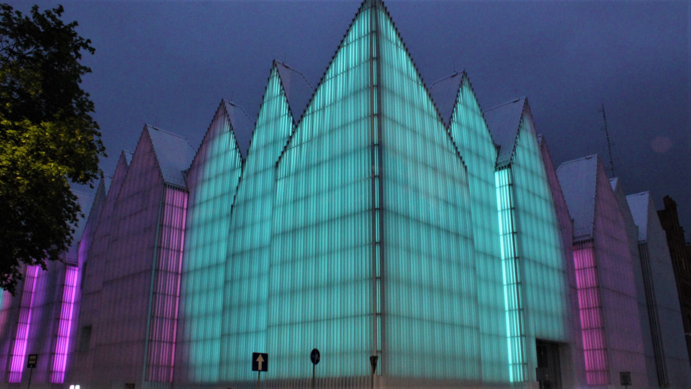 Pokaz iluminacji Filharmonii w Szczecinie z okazji Święta Muzyki