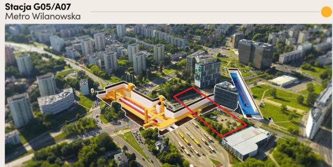 Planowane połączenie między 4. i 1. linią metra w Warszawie przy stacji Wilanowska.