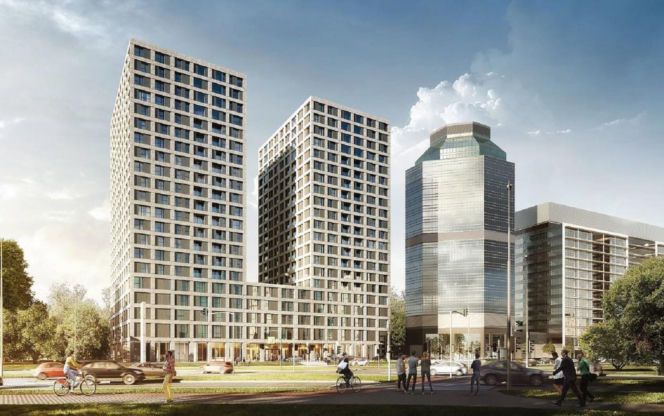 Wizualizacja nieaktualnego już projektu hotelu Holiday Inn przy Alejach Jerozolimskich 138 w Warszawie