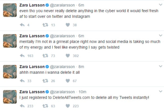 Twitter: Zara Larsson kasuje wszystkie posty