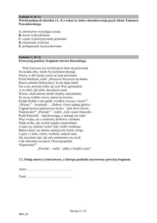 ARKUSZE CKE - Matura j.polski - poziom podstawowy 8.06.2020