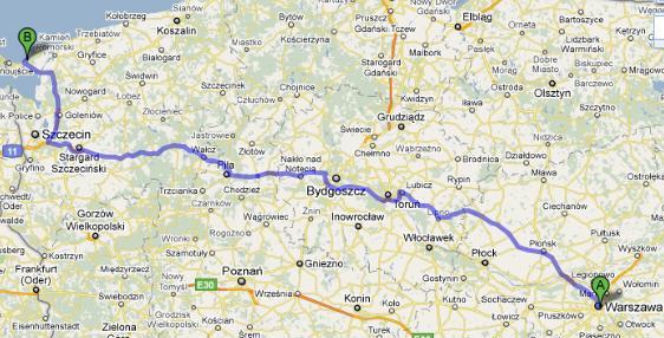 Trasa 10 Warszawa-Międzyzdroje - mapka